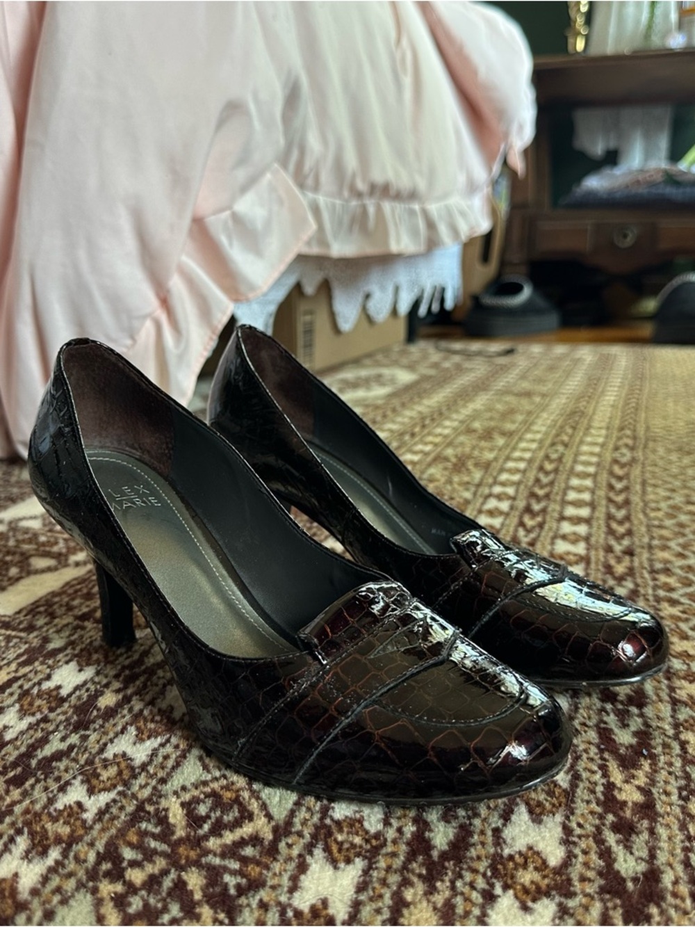 Alex Marie Dark Brown Croc-Embossed Heels